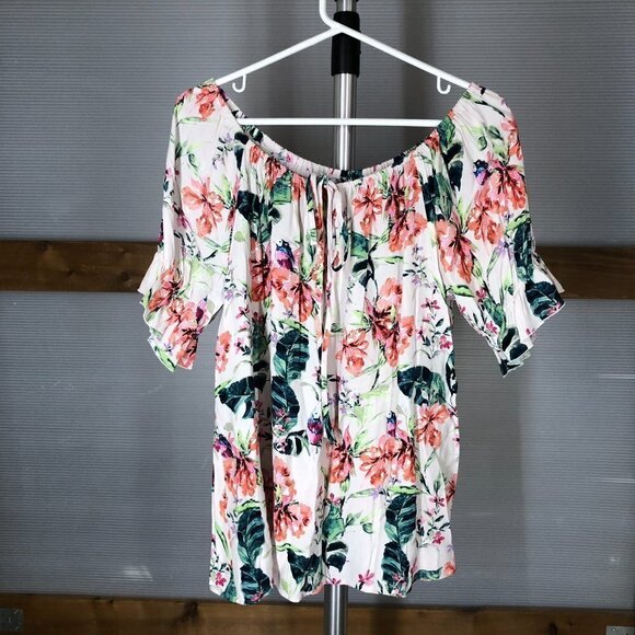 Nwt ANTHRO SANCTUARY Paradise Short Sleeve Off the Shoulder Blouse Top Sz L - Picture 2 of 8